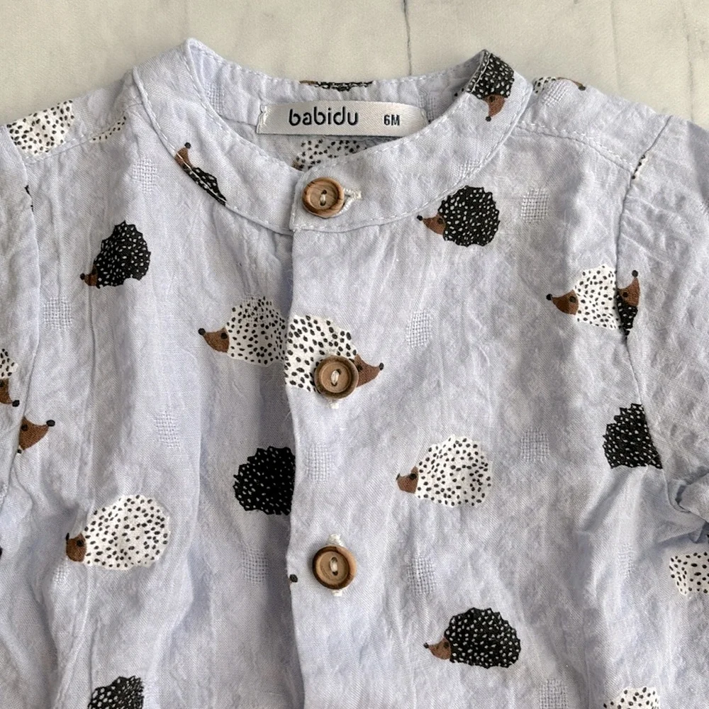 Babidu Blue & Black Hedgehog Print Shorts Set for Baby Boys